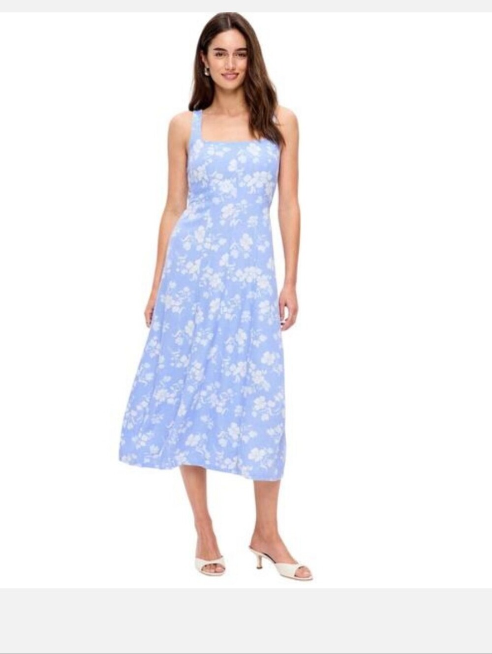 Light Blue Floral Square-Neck Midi Dress XL NWT